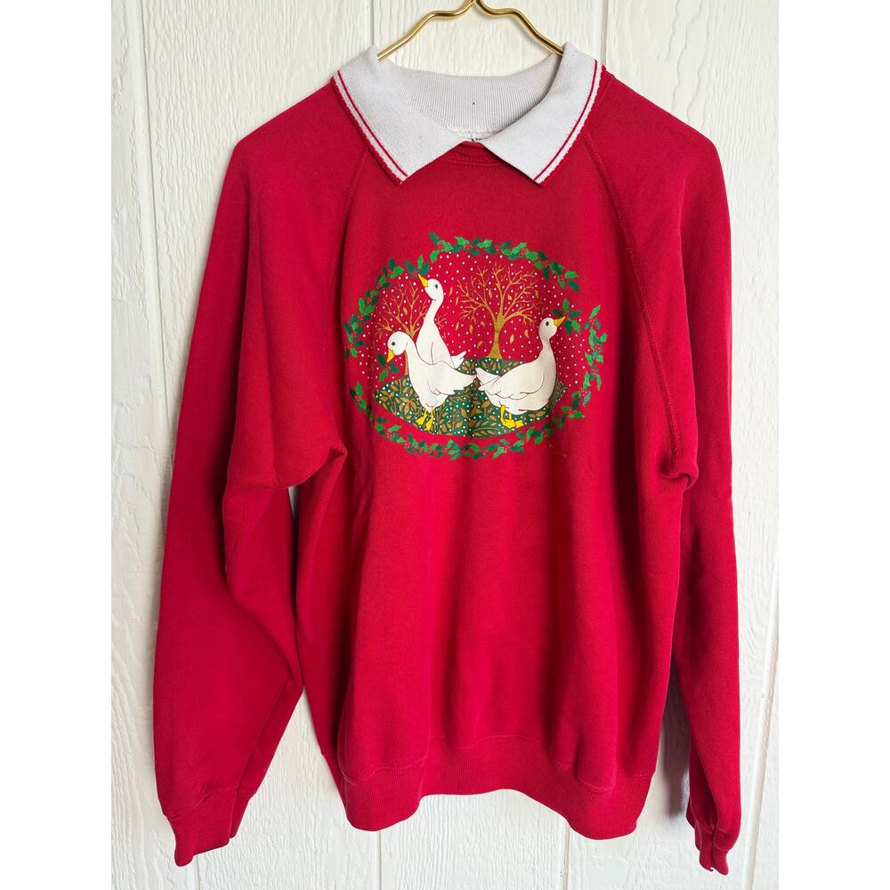 Vintage 90s Morning Sun Goose Collar Sweater XL Red Made in USA